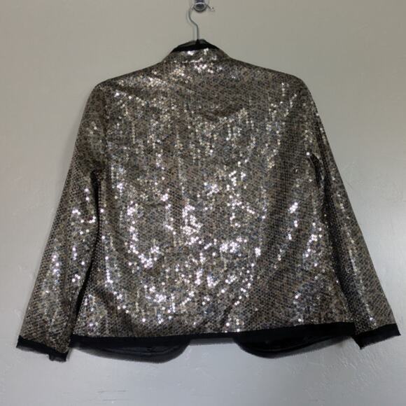 Chicos Jacket Women Small Shyanne Sequin Cheetah Holiday Shiny Black Gold Sz O - Picture 9 of 13